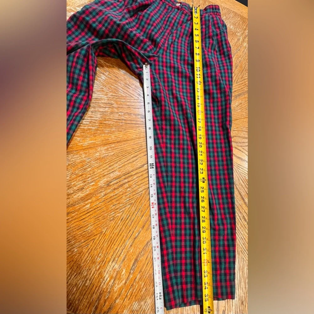 VINTAGE 80s tartan plaid check cotton trouser pants high waisted preppy academia